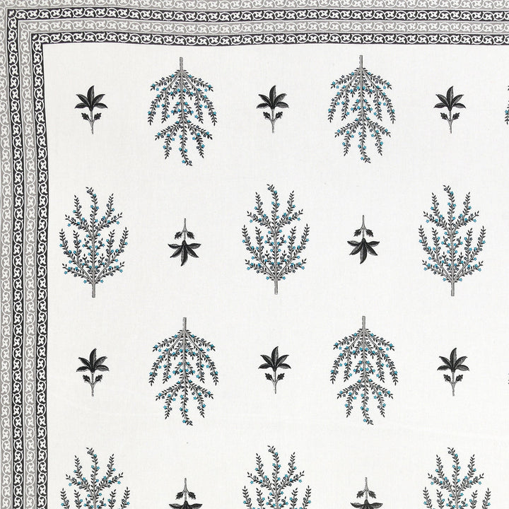 Bella Casa Fashion & Retail Ltd BEDSHEET 87 X 108 Inch / Grey & Sky Blue / Cotton Double King Size Bedsheet with 2 Pillow Covers Motifs Printed Cotton Grey & Sky Blue Colour - Heritage Collection
