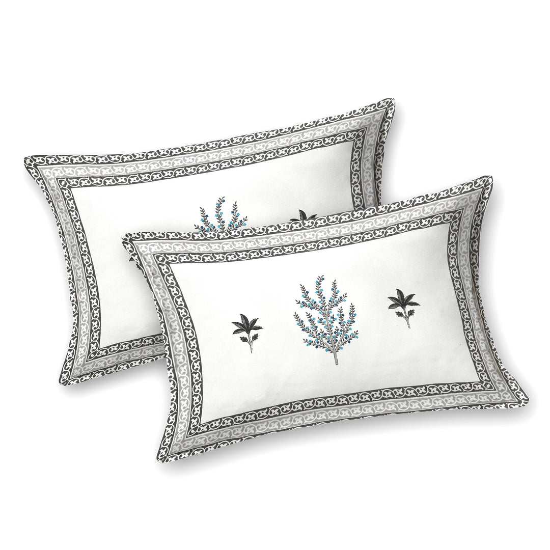 Bella Casa Fashion & Retail Ltd BEDSHEET 87 X 108 Inch / Grey & Sky Blue / Cotton Double King Size Bedsheet with 2 Pillow Covers Motifs Printed Cotton Grey & Sky Blue Colour - Heritage Collection