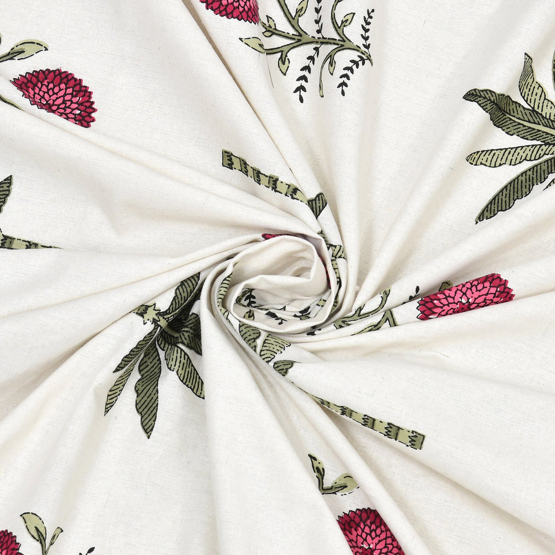 Bella Casa Fashion & Retail Ltd BEDSHEET 87 X 108 Inch / Magenta & Green / Cotton Double King Size Bedsheet with 2 Pillow Covers Motifs Printed Cotton Magenta & Green Colour - Heritage Collection