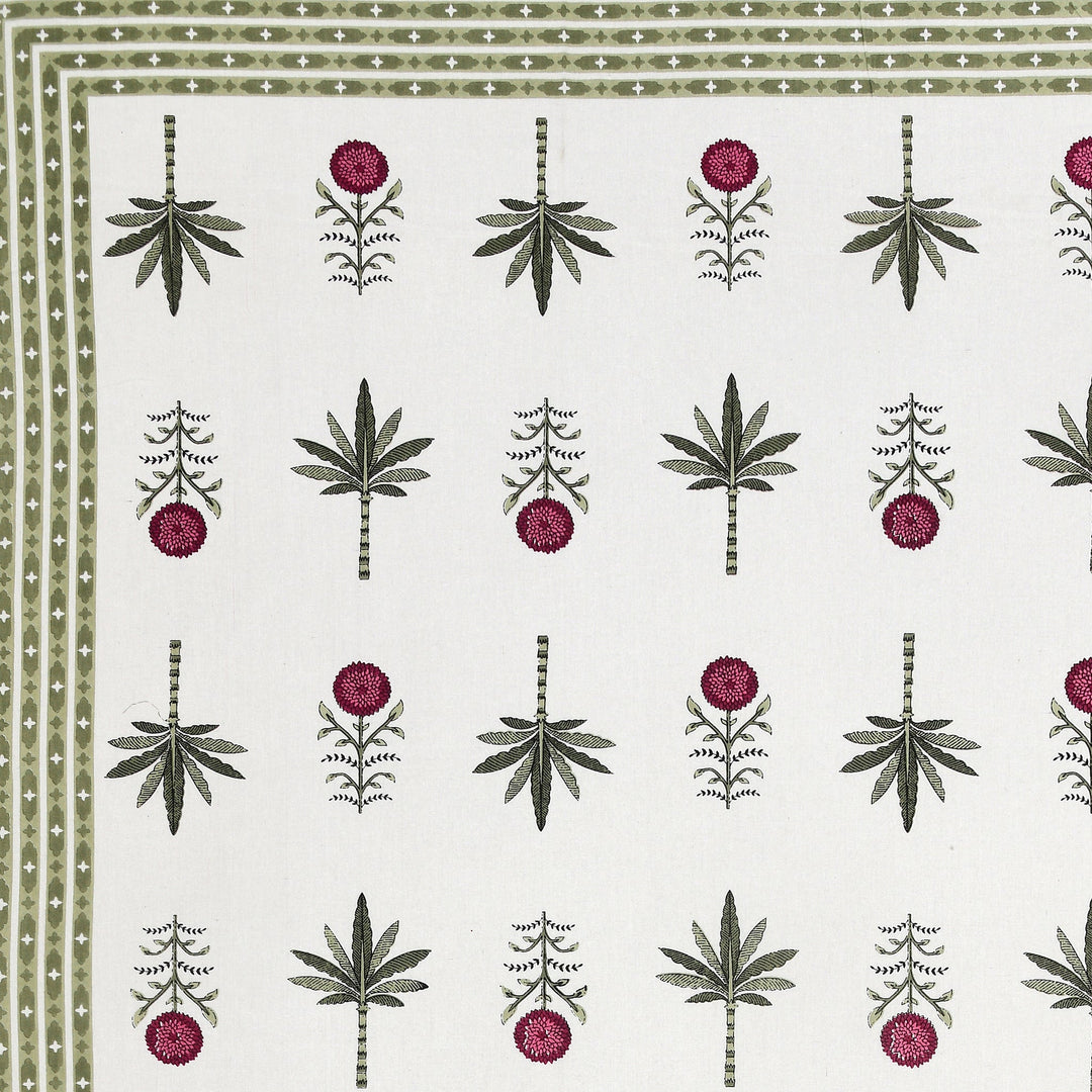 Bella Casa Fashion & Retail Ltd BEDSHEET 87 X 108 Inch / Magenta & Green / Cotton Double King Size Bedsheet with 2 Pillow Covers Motifs Printed Cotton Magenta & Green Colour - Heritage Collection