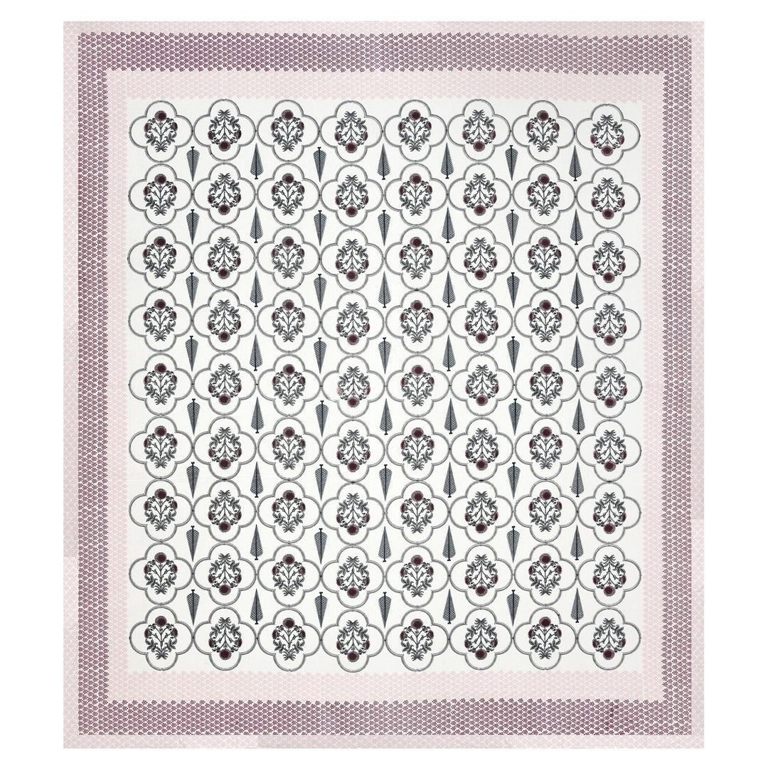 Bella Casa Fashion & Retail Ltd BEDSHEET 87 X 108 Inch / Maroon & Grey / Cotton Double King Size Bedsheet with 2 Pillow Covers Motifs Printed Cotton Maroon & Grey Colour - Heritage Collection