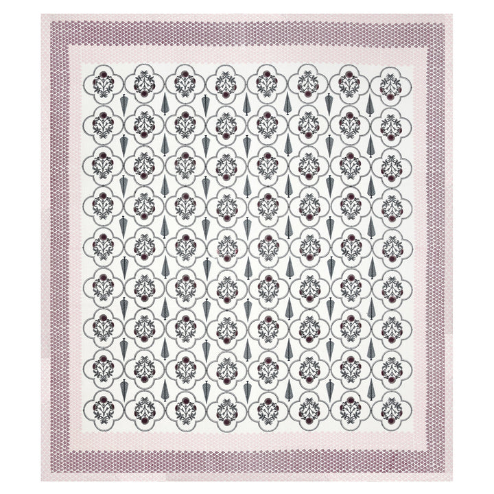 Bella Casa Fashion & Retail Ltd BEDSHEET 87 X 108 Inch / Maroon & Grey / Cotton Double King Size Bedsheet with 2 Pillow Covers Motifs Printed Cotton Maroon & Grey Colour - Heritage Collection