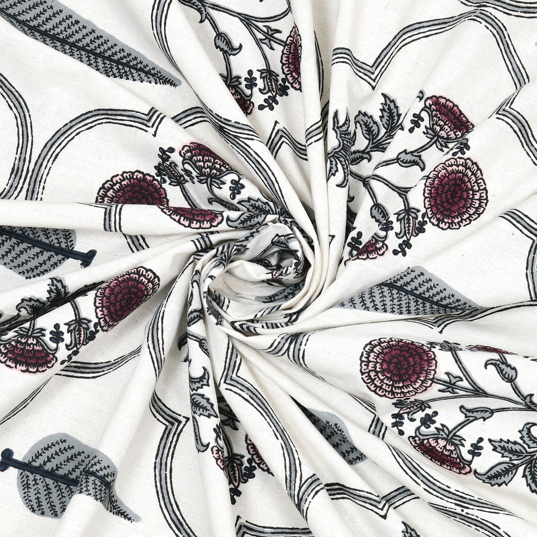 Bella Casa Fashion & Retail Ltd BEDSHEET 87 X 108 Inch / Maroon & Grey / Cotton Double King Size Bedsheet with 2 Pillow Covers Motifs Printed Cotton Maroon & Grey Colour - Heritage Collection