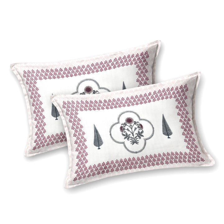 Bella Casa Fashion & Retail Ltd BEDSHEET 87 X 108 Inch / Maroon & Grey / Cotton Double King Size Bedsheet with 2 Pillow Covers Motifs Printed Cotton Maroon & Grey Colour - Heritage Collection
