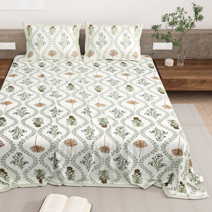 Bella Casa Fashion & Retail Ltd BEDSHEET 87 X 108 Inch / Multi / Cotton Double King Size Bedsheet with 2 Pillow Covers Motifs Printed Cotton Multi Colour - Heritage Collection