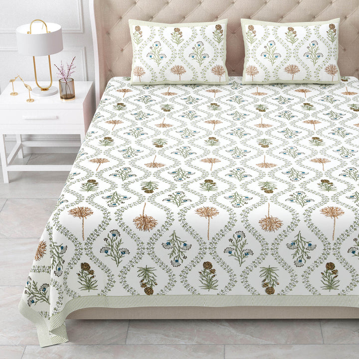 Bella Casa Fashion & Retail Ltd BEDSHEET 87 X 108 Inch / Multi / Cotton Double King Size Bedsheet with 2 Pillow Covers Motifs Printed Cotton Multi Colour - Heritage Collection