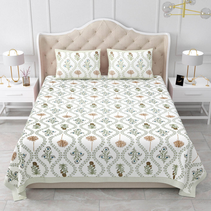 Bella Casa Fashion & Retail Ltd BEDSHEET 87 X 108 Inch / Multi / Cotton Double King Size Bedsheet with 2 Pillow Covers Motifs Printed Cotton Multi Colour - Heritage Collection