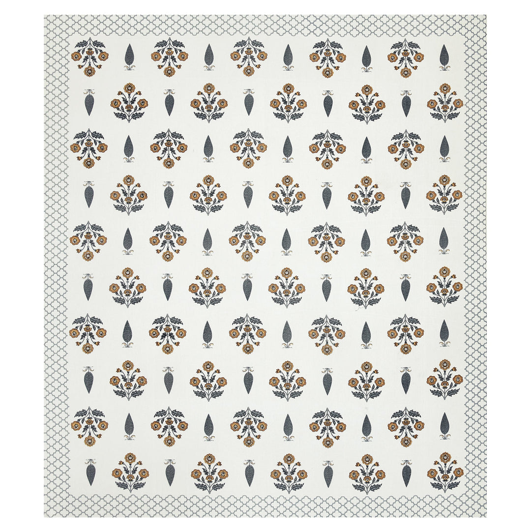 Bella Casa Fashion & Retail Ltd BEDSHEET 87 X 108 Inch / Mustard & Grey / Cotton Double King Size Bedsheet with 2 Pillow Covers Motifs Printed Cotton Mustard & Grey Colour - Heritage Collection