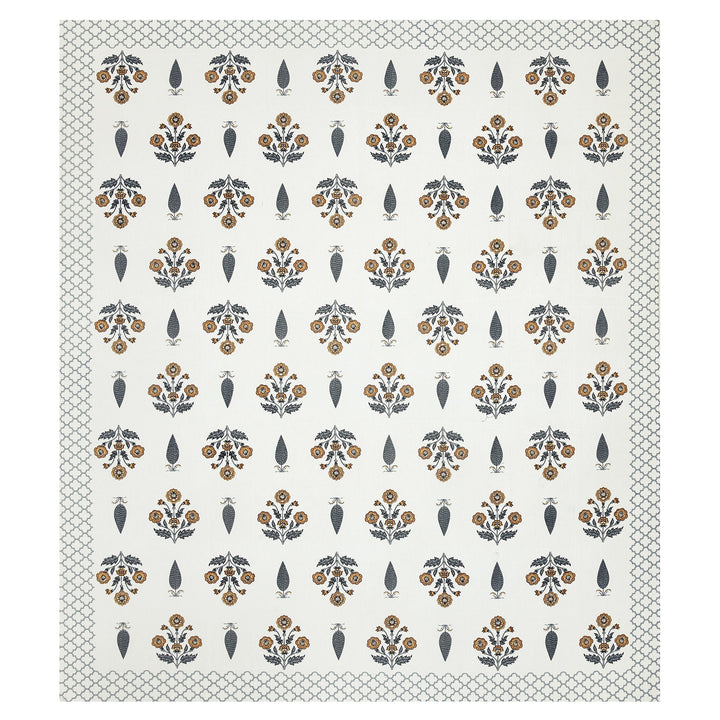 Bella Casa Fashion & Retail Ltd BEDSHEET 87 X 108 Inch / Mustard & Grey / Cotton Double King Size Bedsheet with 2 Pillow Covers Motifs Printed Cotton Mustard & Grey Colour - Heritage Collection