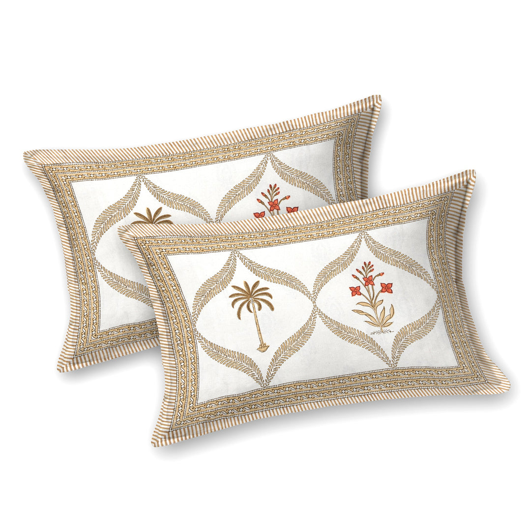 Bella Casa Fashion & Retail Ltd BEDSHEET 87 X 108 Inch / Rust & Brown / Cotton Double King Size Bedsheet with 2 Pillow Covers Motifs Printed Cotton Rust & Brown Colour - Heritage Collection
