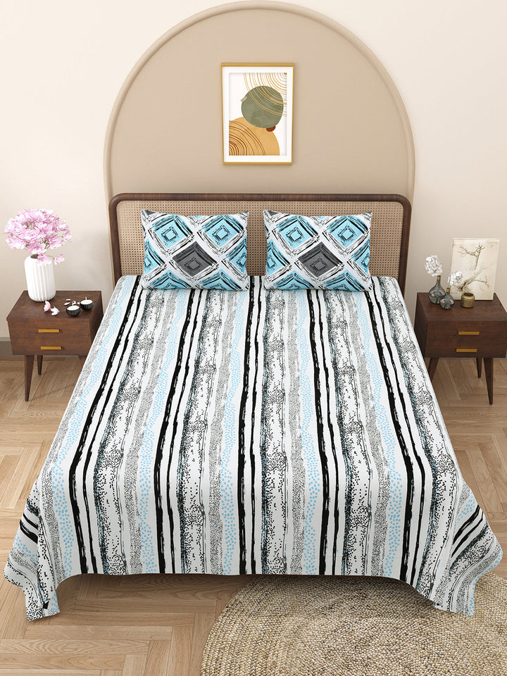 Bella Casa Fashion & Retail Ltd BEDSHEET 88 X 96 Inch / Blue / Cotton Double Bedsheet with 2 Pillow Covers Cotton Abstract Design Blue Colour - Element Collection