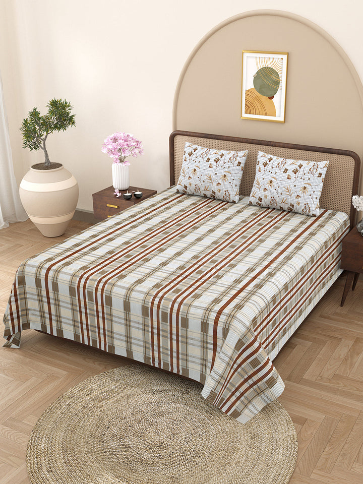 Bella Casa Fashion & Retail Ltd BEDSHEET 88 X 96 Inch / Brown / Cotton Double Bedsheet with 2 Pillow Covers Cotton Abstract Design Brown Colour - Element Collection