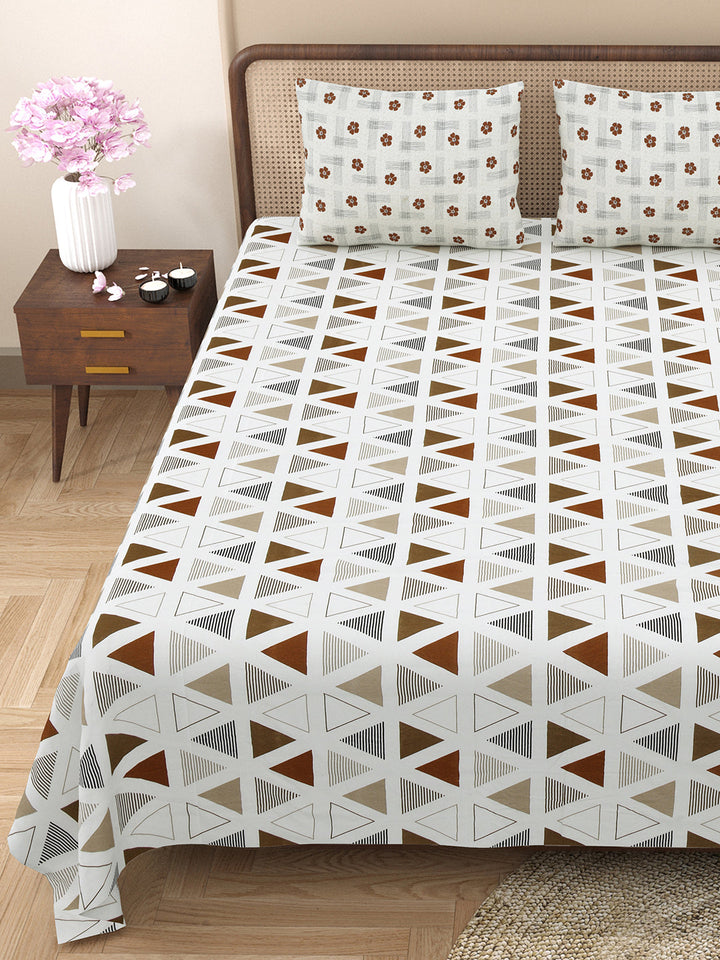 Bella Casa Fashion & Retail Ltd BEDSHEET 88 X 96 Inch / Brown / Cotton Double Bedsheet with 2 Pillow Covers Cotton Abstract Design Brown Colour - Element Collection