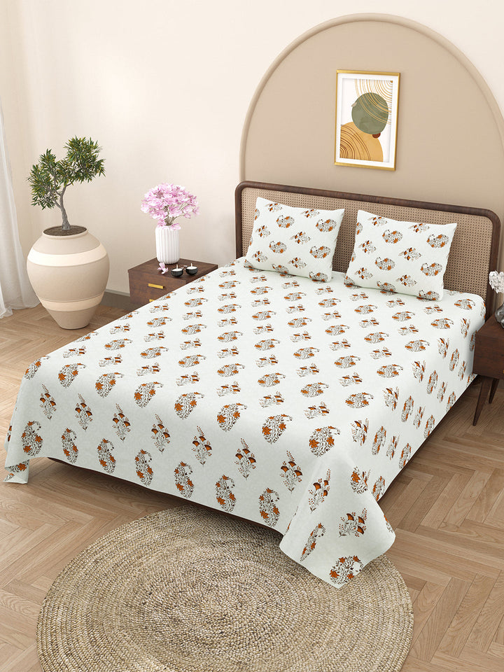 Bella Casa Fashion & Retail Ltd BEDSHEET 88 X 96 Inch / Brown / Cotton Double Bedsheet with 2 Pillow Covers Cotton Floral Design Brown Colour - Element Collection