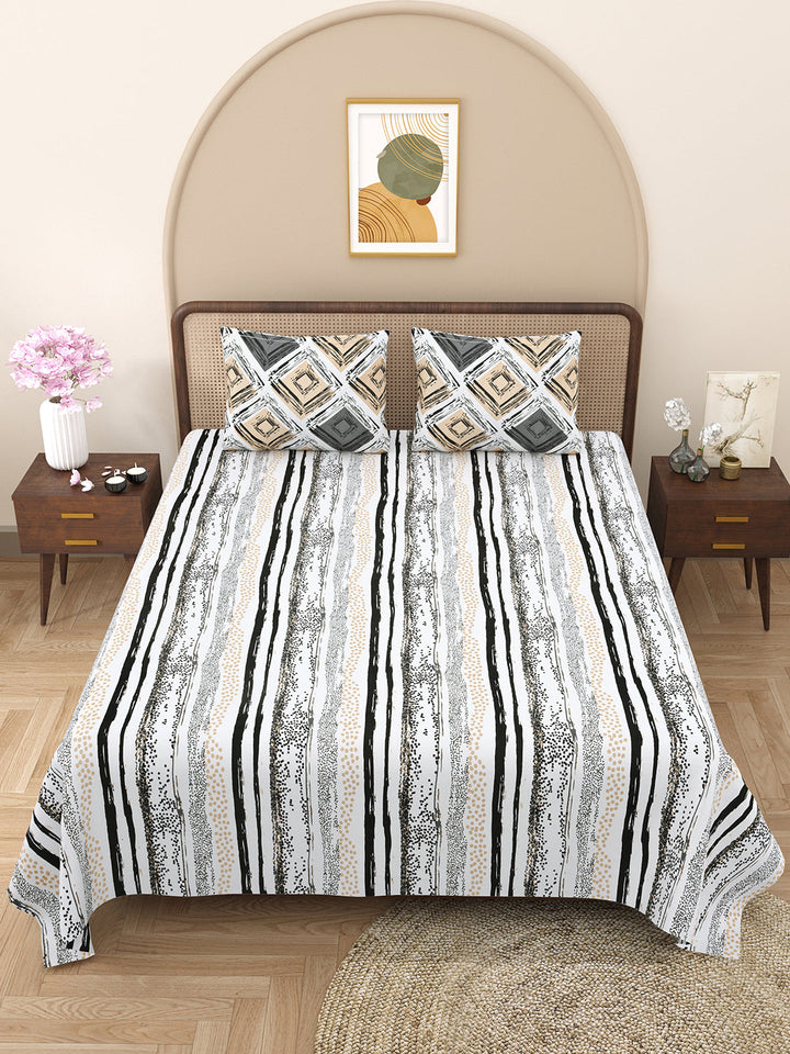 Bella Casa Fashion & Retail Ltd BEDSHEET 88 X 96 Inch / Grey / Cotton Double Bedsheet with 2 Pillow Covers Cotton Abstract Design Grey Colour - Element Collection
