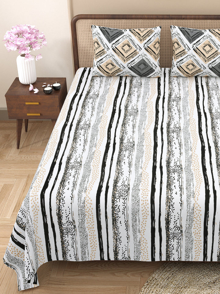 Bella Casa Fashion & Retail Ltd BEDSHEET 88 X 96 Inch / Grey / Cotton Double Bedsheet with 2 Pillow Covers Cotton Abstract Design Grey Colour - Element Collection