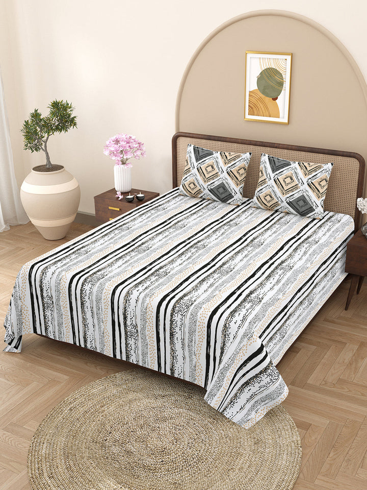 Bella Casa Fashion & Retail Ltd BEDSHEET 88 X 96 Inch / Grey / Cotton Double Bedsheet with 2 Pillow Covers Cotton Abstract Design Grey Colour - Element Collection