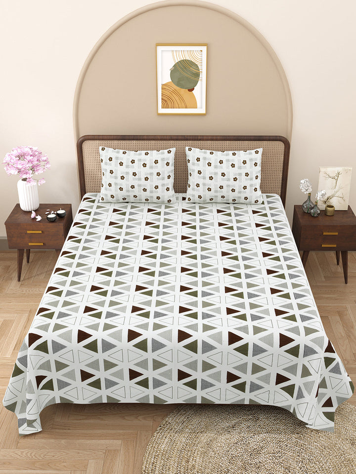 Bella Casa Fashion & Retail Ltd BEDSHEET 88 X 96 Inch / Grey / Cotton Double Bedsheet with 2 Pillow Covers Cotton Abstract Design Grey Colour - Element Collection