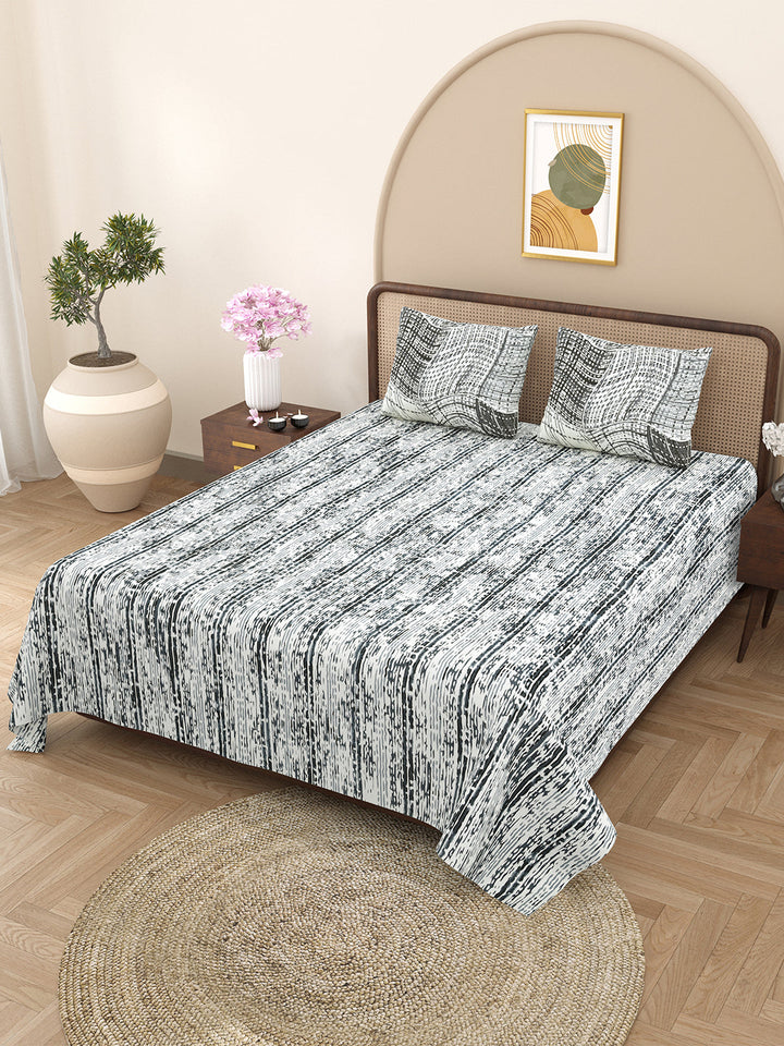 Bella Casa Fashion & Retail Ltd BEDSHEET 88 X 96 Inch / Grey / Cotton Double Bedsheet with 2 Pillow Covers Cotton Geometric Design Grey Colour - Element Collection