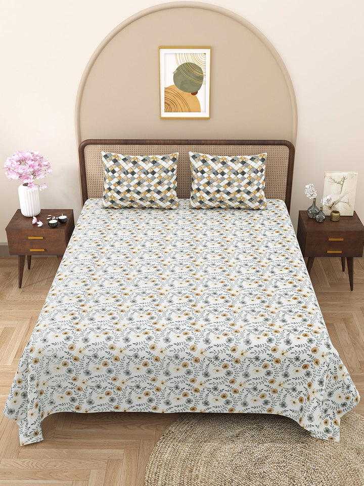 Bella Casa Fashion & Retail Ltd BEDSHEET 88 X 96 Inch / Multi / Cotton Double Bedsheet with 2 Pillow Covers Cotton Geometric Design Multi Colour - Element Collection