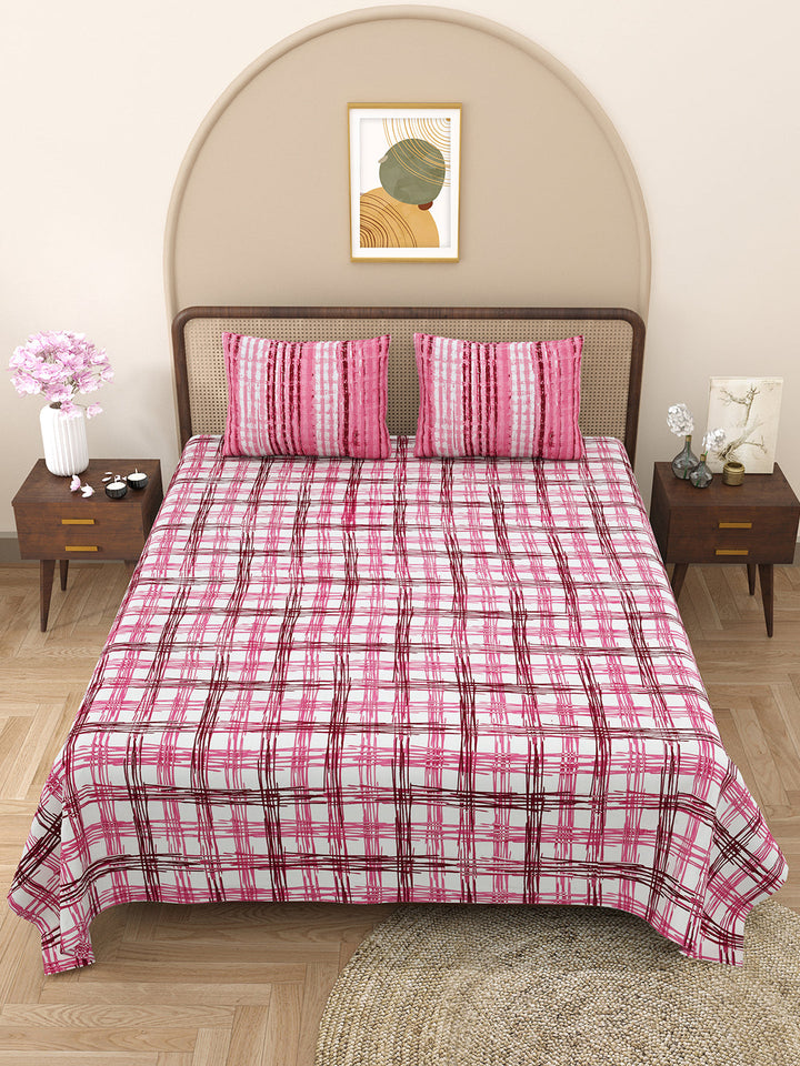 Bella Casa Fashion & Retail Ltd BEDSHEET 88 X 96 Inch / Pink / Cotton Double Bedsheet with 2 Pillow Covers Cotton Geometric Design Pink Colour - Element Collection