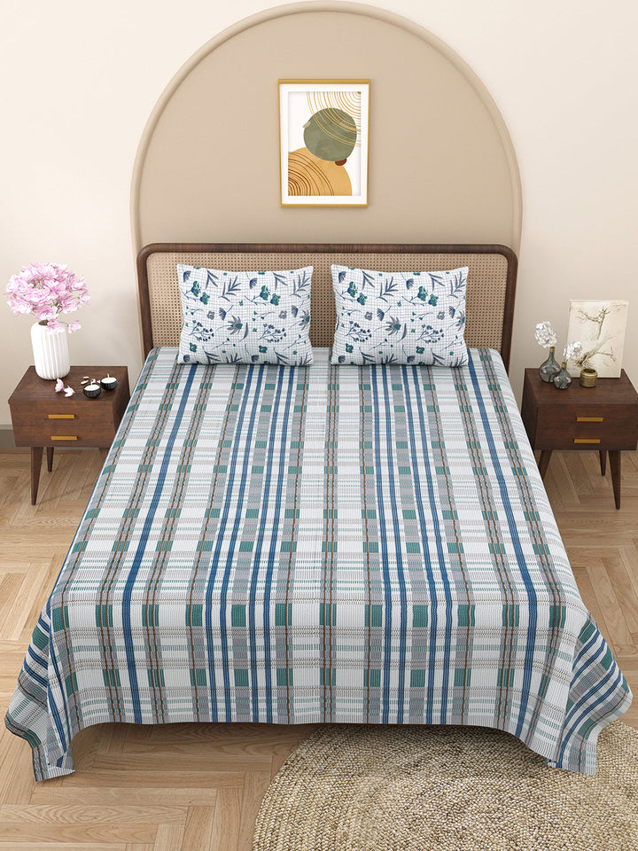 Bella Casa Fashion & Retail Ltd BEDSHEET 88 X 96 Inch / Teal / Cotton Double Bedsheet with 2 Pillow Covers Cotton Abstract Design Teal Colour - Element Collection