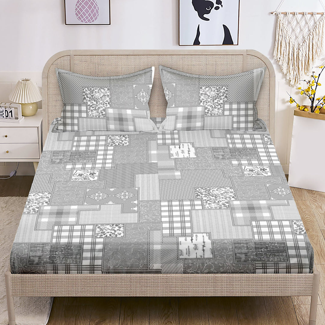 Bella Casa Fashion & Retail Ltd  BEDSHEET 90 X 100 Inch Double King Size Bedsheet with 2 Pillow Covers Cotton Abstract Design Grey Colour - Sunshine Collection