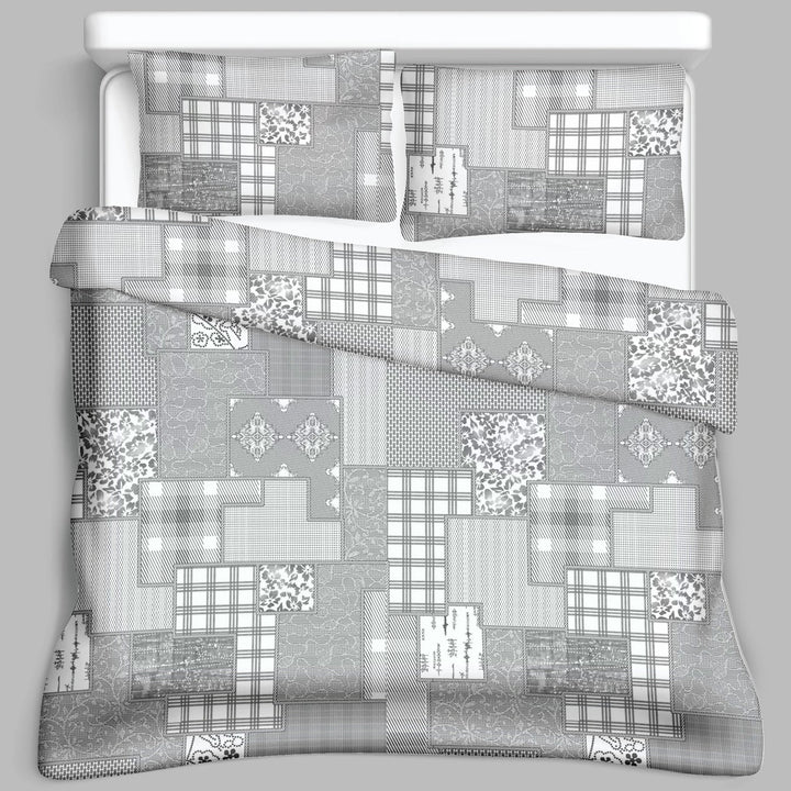 Bella Casa Fashion & Retail Ltd  BEDSHEET 90 X 100 Inch Double King Size Bedsheet with 2 Pillow Covers Cotton Abstract Design Grey Colour - Sunshine Collection