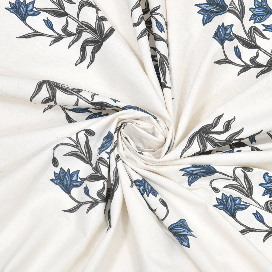 Bella Casa Fashion & Retail Ltd BEDSHEET 90 X 108 Inch / Blue / Cotton Double King Size Bedsheet Set Cotton with 2 Pillow Covers Floral Design Blue Colour - Ethnic Collection