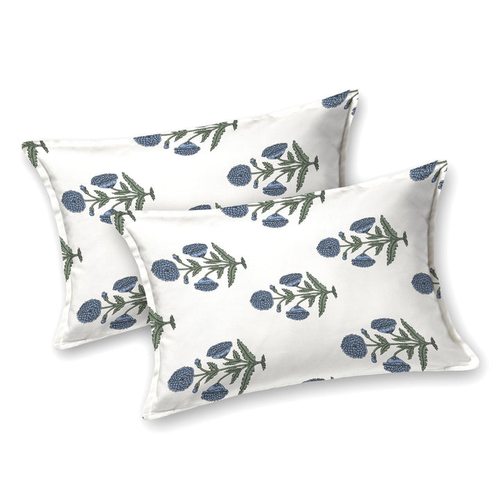 Bella Casa Fashion & Retail Ltd BEDSHEET 90 X 108 Inch / Blue & Off White / Cotton Double King Size Bedsheet Set Cotton with 2 Pillow Covers Motifs Design Blue & Off White Colour - Heritage Collection