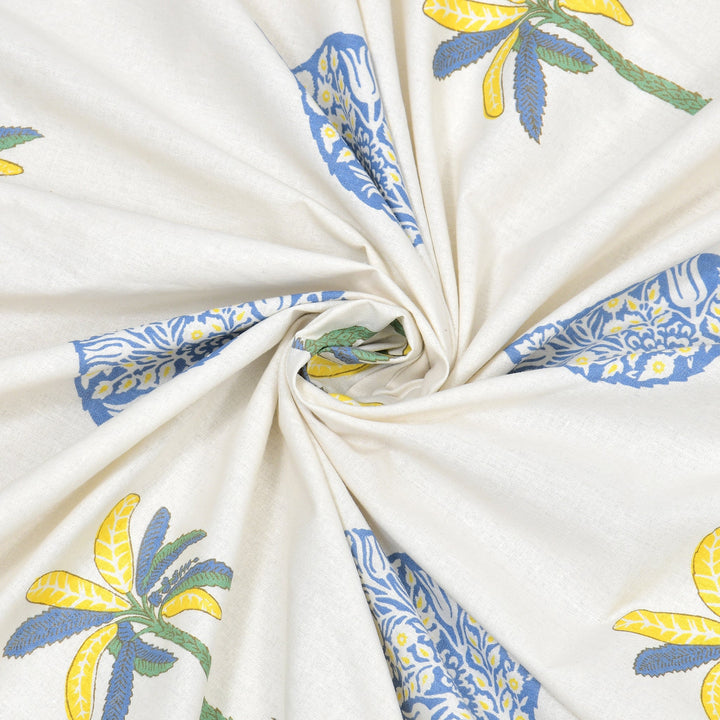Bella Casa Fashion & Retail Ltd BEDSHEET 90 X 108 Inch / Blue & Off White / Cotton Double King Size Bedsheet Set Cotton with 2 Pillow Covers Motifs Design Blue & Off White Colour - Heritage Collection