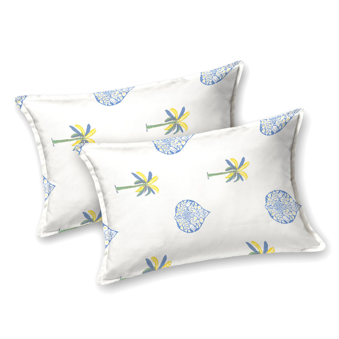 Bella Casa Fashion & Retail Ltd BEDSHEET 90 X 108 Inch / Blue & Off White / Cotton Double King Size Bedsheet Set Cotton with 2 Pillow Covers Motifs Design Blue & Off White Colour - Heritage Collection