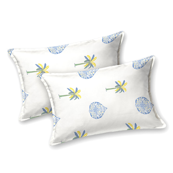 Bella Casa Fashion & Retail Ltd BEDSHEET 90 X 108 Inch / Blue & Off White / Cotton Double King Size Bedsheet Set Cotton with 2 Pillow Covers Motifs Design Blue & Off White Colour - Heritage Collection