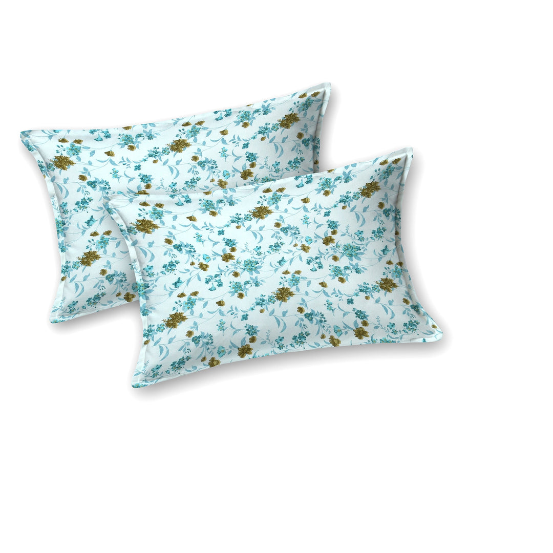 Double Bedsheet Cotton King Size with 2 Pillow Covers Floral Design Cyan Colour - Stella Collection