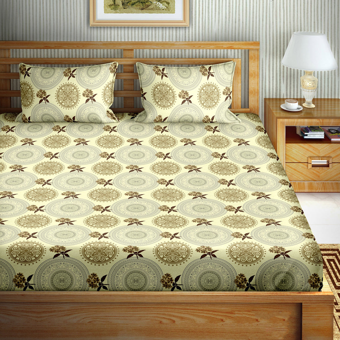 Double Bedsheet Cotton King Size with 2 Pillow Covers Floral Design Green Colour - Stella Collection