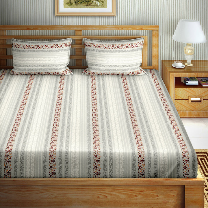 Bella Casa Fashion & Retail Ltd  BEDSHEET 90 X 108 Inch / Grey / Cotton Double Bedsheet Set Cotton King Size with 2 Pillow Covers Floral Design Grey Colour - Stella Collection