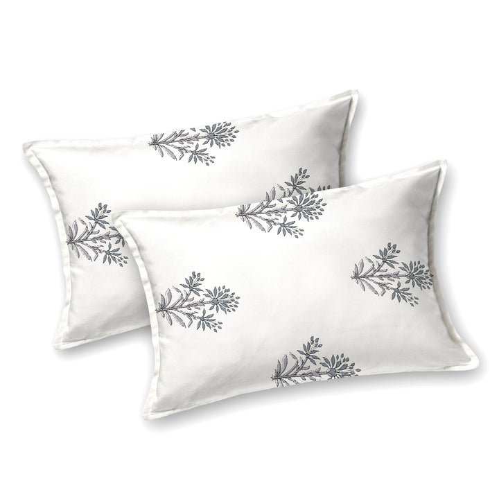 Bella Casa Fashion & Retail Ltd BEDSHEET 90 X 108 Inch / Grey & Off White / Cotton Double King Size Bedsheet Set Cotton with 2 Pillow Covers Motifs Design Grey & Off White Colour - Heritage Collection