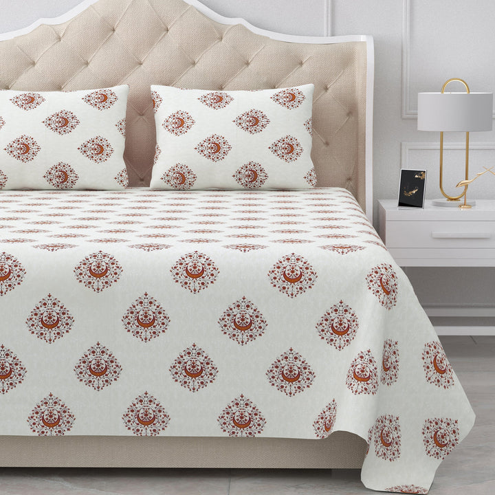 Bella Casa Fashion & Retail Ltd  BEDSHEET 90 X 108 Inch / Orange / Cotton Double Bedsheet Cotton King Size with 2 Pillow Covers Floral Design Orange Colour - Stella Collection