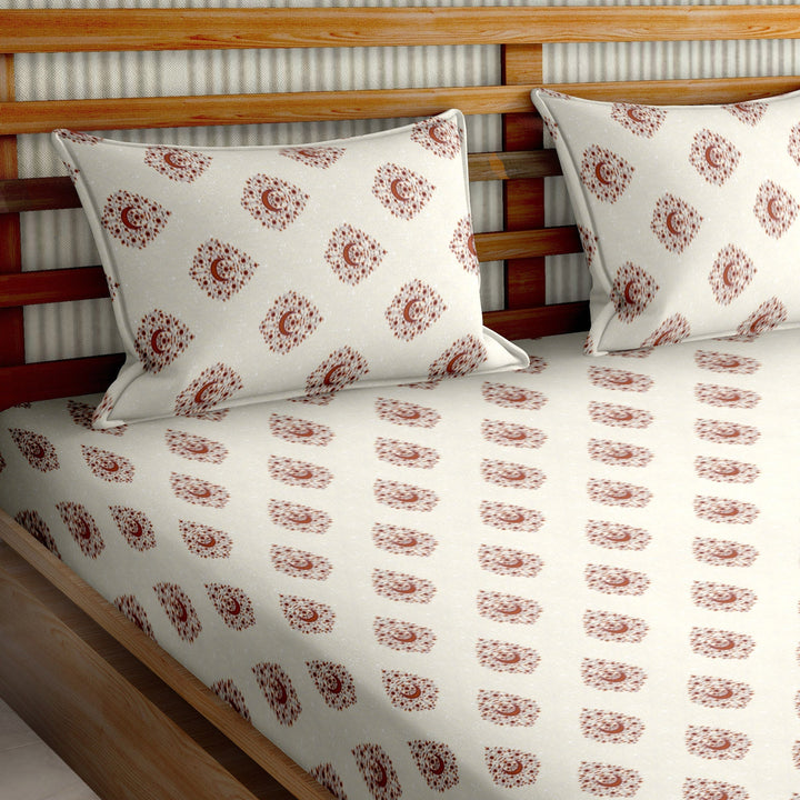 Bella Casa Fashion & Retail Ltd  BEDSHEET 90 X 108 Inch / Orange / Cotton Double Bedsheet Set Cotton King Size with 2 Pillow Covers Floral Design Orange Colour - Stella Collection