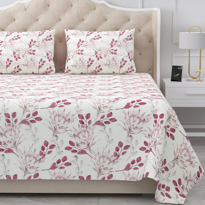 Bella Casa Fashion & Retail Ltd  BEDSHEET 90 X 108 Inch / Pink / Cotton Double Bedsheet Set Cotton King Size with 2 Pillow Covers Floral Design Pink Colour - Stella Collection