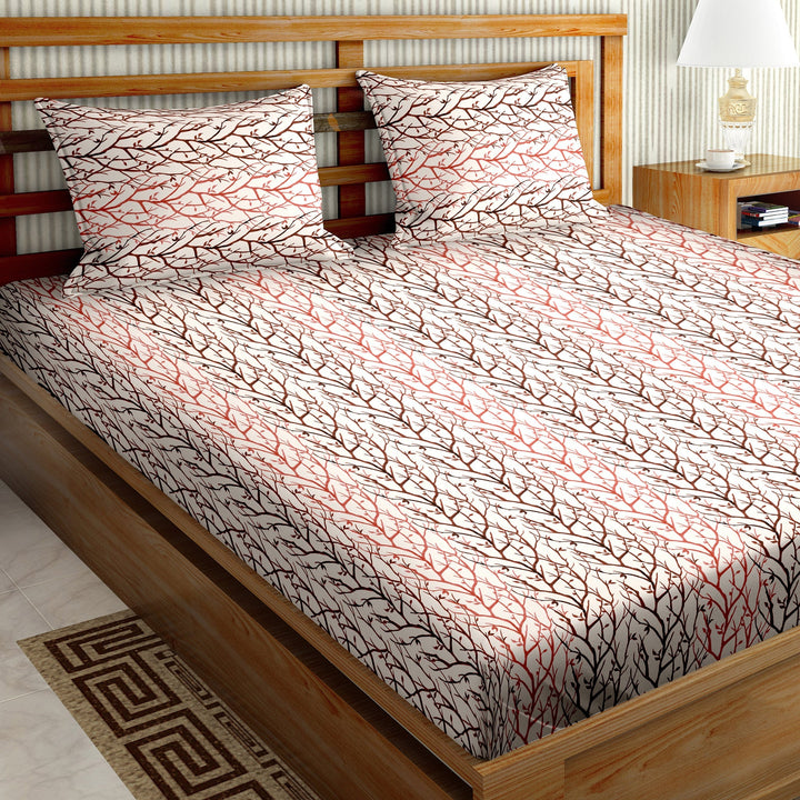 Bella Casa Fashion & Retail Ltd  BEDSHEET 90 X 108 Inch / Red / Cotton Double Bedsheet Set Cotton King Size with 2 Pillow Covers Floral Design Red & BrownColour - Stella Collection