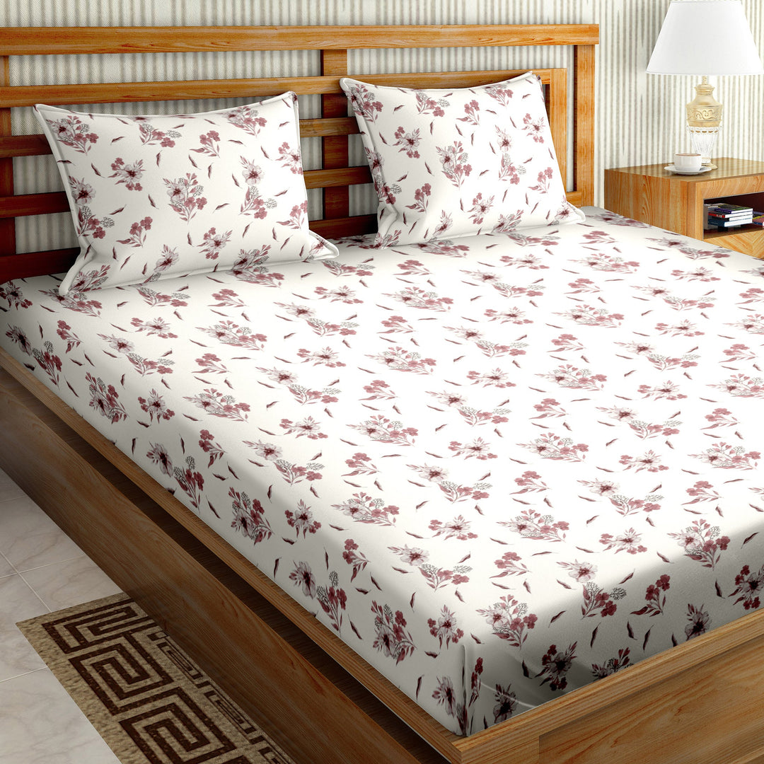 Bella Casa Fashion & Retail Ltd  BEDSHEET 90 X 108 Inch / Red / Cotton Double Bedsheet Set Cotton King Size with 2 Pillow Covers Floral Design Red Colour - Stella Collection