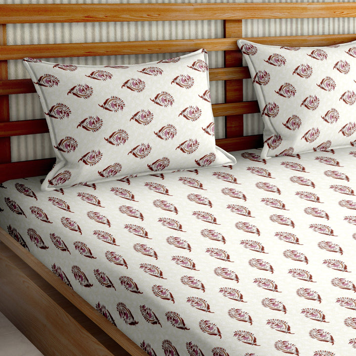 Bella Casa Fashion & Retail Ltd  BEDSHEET 90 X 108 Inch / Red / Cotton Double Bedsheet Set Cotton King Size with 2 Pillow Covers Floral Design Red Colour - Stella Collection