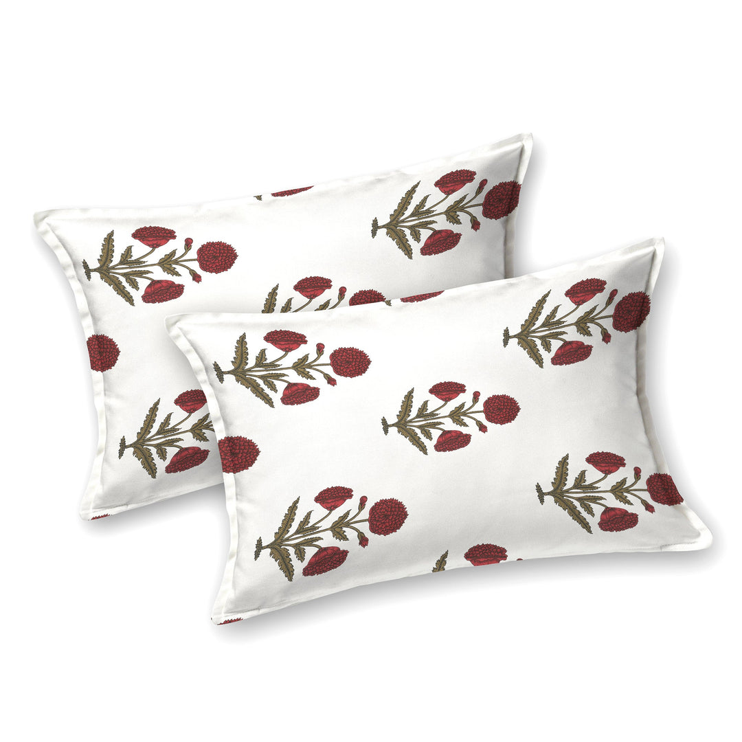 Bella Casa Fashion & Retail Ltd BEDSHEET 90 X 108 Inch / Red & Off White / Cotton Double King Size Bedsheet Set Cotton with 2 Pillow Covers Motifs Design Red & Off White Colour - Heritage Collection