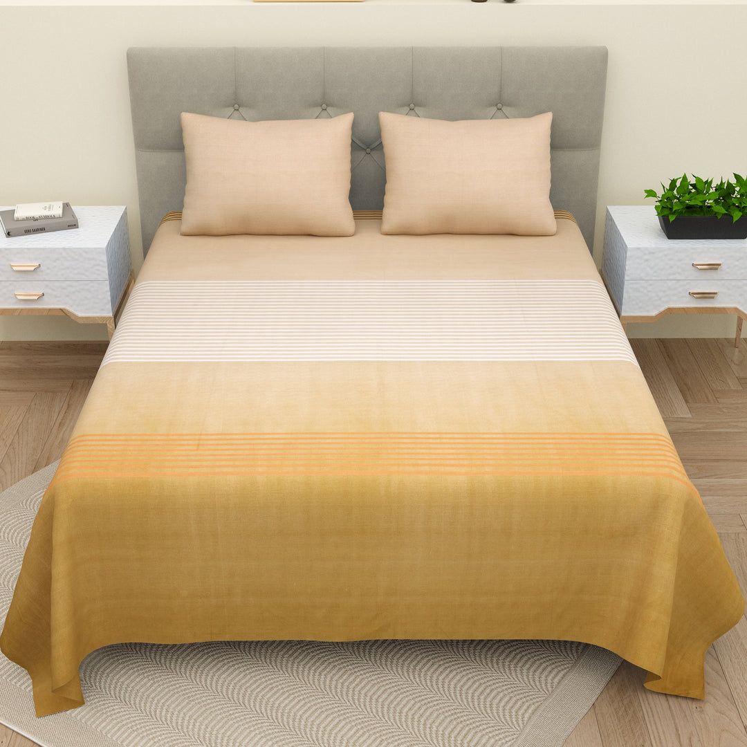Bella Casa Fashion & Retail Ltd  BEDSHEET Double Bedsheet Set 100 % Pure Cotton King Size with 2 Pillow Covers Printed Yellow Colour - Lorient Collection