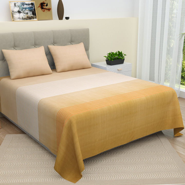 Bella Casa Fashion & Retail Ltd  BEDSHEET 90 X 108 Inch / Yellow / 100 % Pure Cotton Double Bedsheet Set 100 % Pure Cotton King Size with 2 Pillow Covers Printed Yellow Colour - Lorient Collection