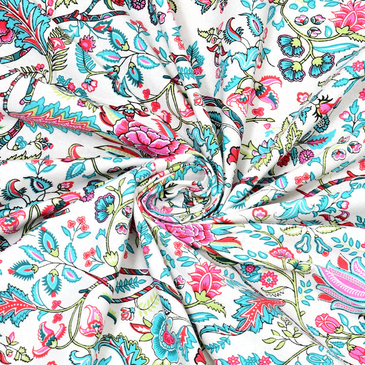 Bella Casa Fashion & Retail Ltd BEDSHEET 95 X 107 Inch / Multi / Cotton Double King Size Bedsheet Set Cotton with 2 Pillow Covers Floral Design Multi Colour - Snow Petals Collection