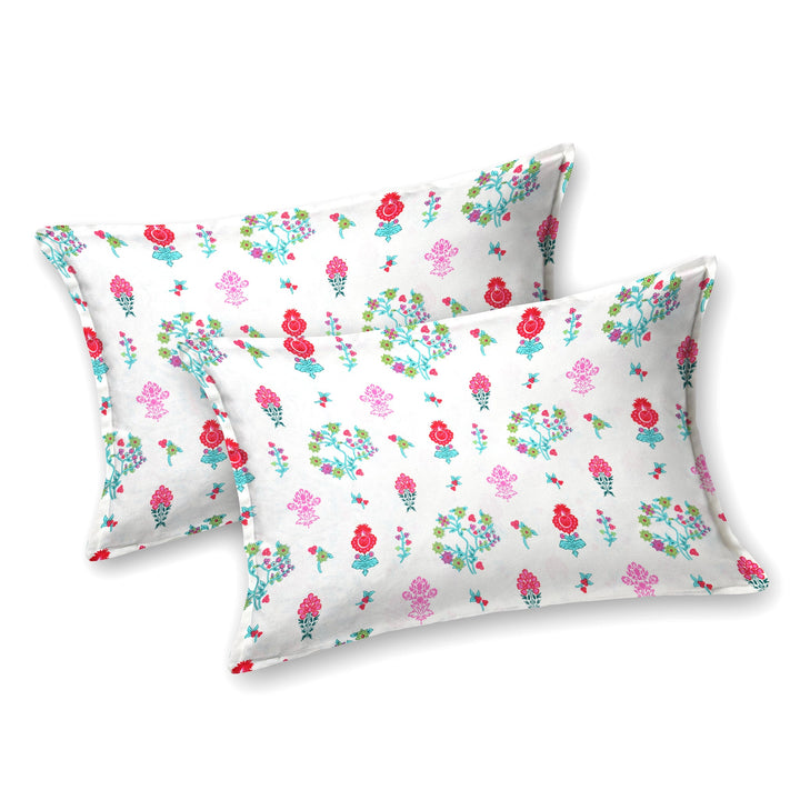 Bella Casa Fashion & Retail Ltd BEDSHEET 95 X 107 Inch / Multi / Cotton Double King Size Bedsheet Set Cotton with 2 Pillow Covers Floral Design Multi Colour - Snow Petals Collection