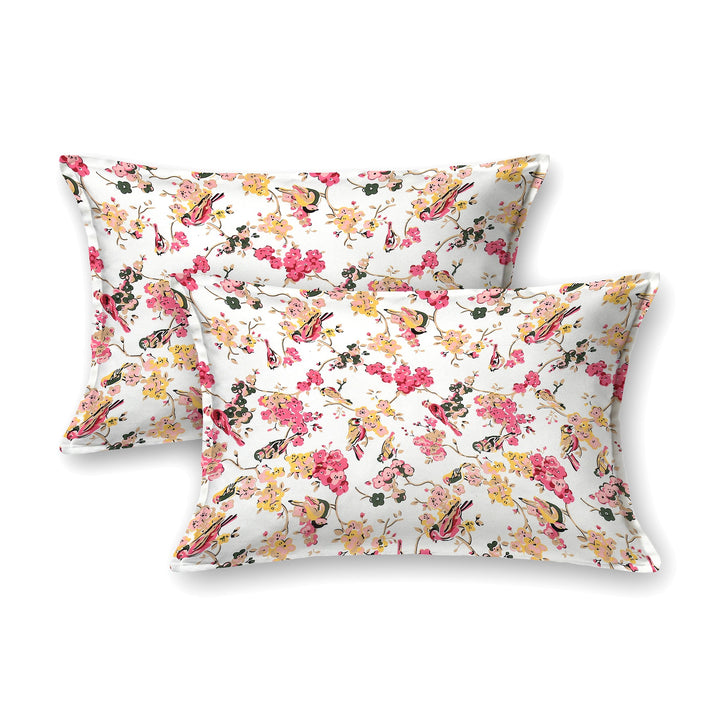 Bella Casa Fashion & Retail Ltd BEDSHEET 95 X 108 Inch / Multi Color / Cotton Double King Size Bedsheet Set Cotton with 2 Pillow Covers Floral Design Multi Colour - Snow Petals Collection