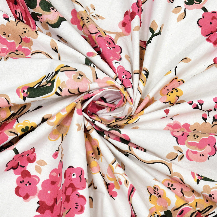 Bella Casa Fashion & Retail Ltd BEDSHEET 95 X 108 Inch / Multi Color / Cotton Double King Size Bedsheet Set Cotton with 2 Pillow Covers Floral Design Multi Colour - Snow Petals Collection